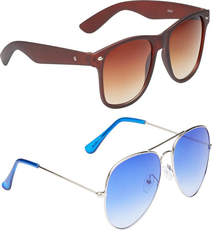 Gradient, UV Protection Wayfarer, Aviator Sunglasses (Free Size)  (For Men & Women, Blue, Brown)