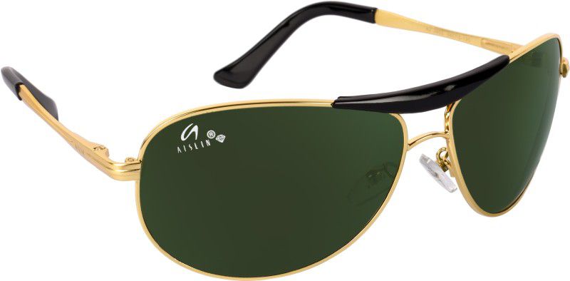 Toughened Glass Lens, UV Protection Aviator, Wrap-around Sunglasses (64)  (For Men, Green)