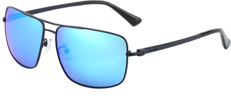 Polarized, Mirrored, UV Protection Rectangular Sunglasses (63)  (For Men, Blue)