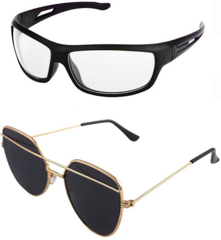 UV Protection Wrap-around, Retro Square Sunglasses (Free Size)  (For Men & Women, Black, Clear)