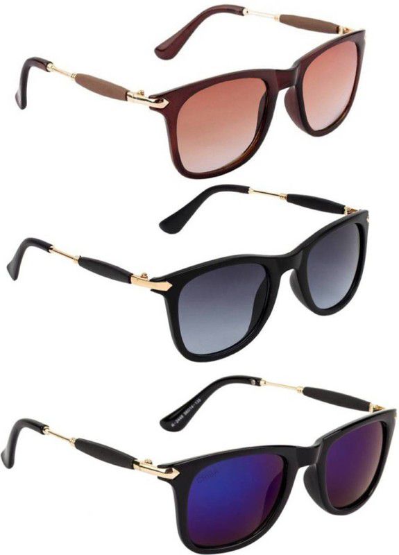 UV Protection, Gradient, Others Wayfarer Sunglasses (Free Size)  (For Men & Women, Brown, Grey, Violet)