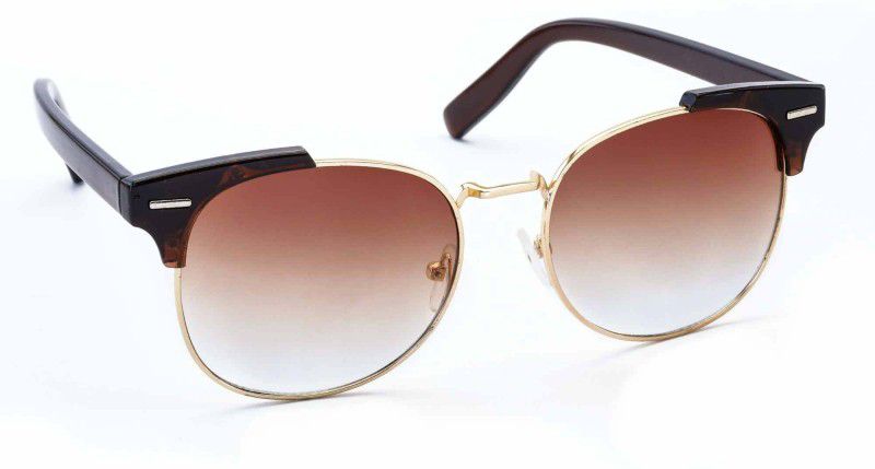 UV Protection Clubmaster Sunglasses (51)  (For Men & Women, Brown, Golden, Brown)