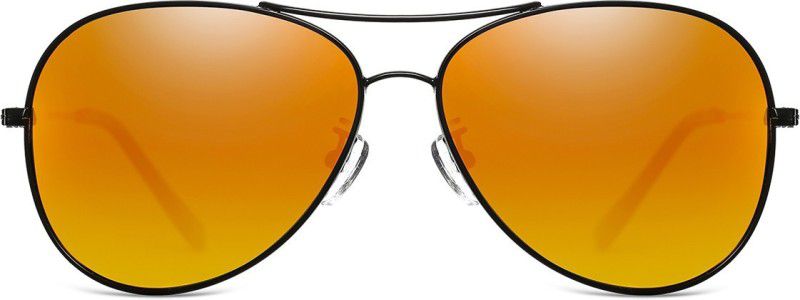 Polarized, Mirrored, UV Protection Aviator Sunglasses (61)  (For Men & Women, Orange)