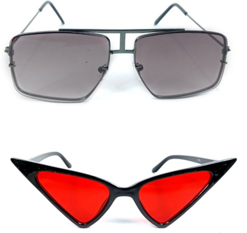 UV Protection Retro Square Sunglasses (Free Size)  (For Men & Women, Black, Red)