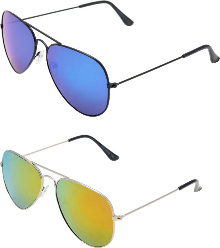 UV Protection Aviator, Wayfarer, Round Sunglasses (Free Size)  (For Men & Women, Blue, Yellow)