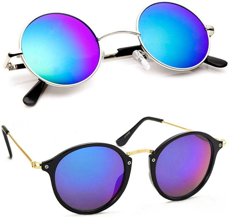 Mirrored, UV Protection Cat-eye, Round Sunglasses (53)  (For Men & Women, Blue)
