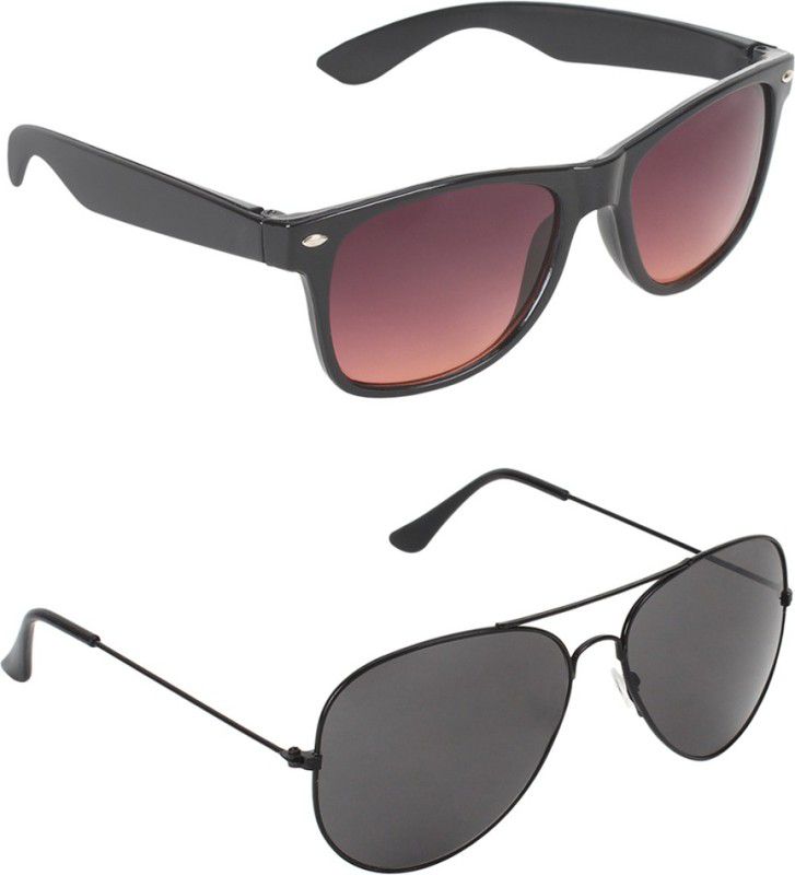 Gradient, UV Protection Wayfarer, Aviator Sunglasses (53)  (For Men & Women, Brown, Black)