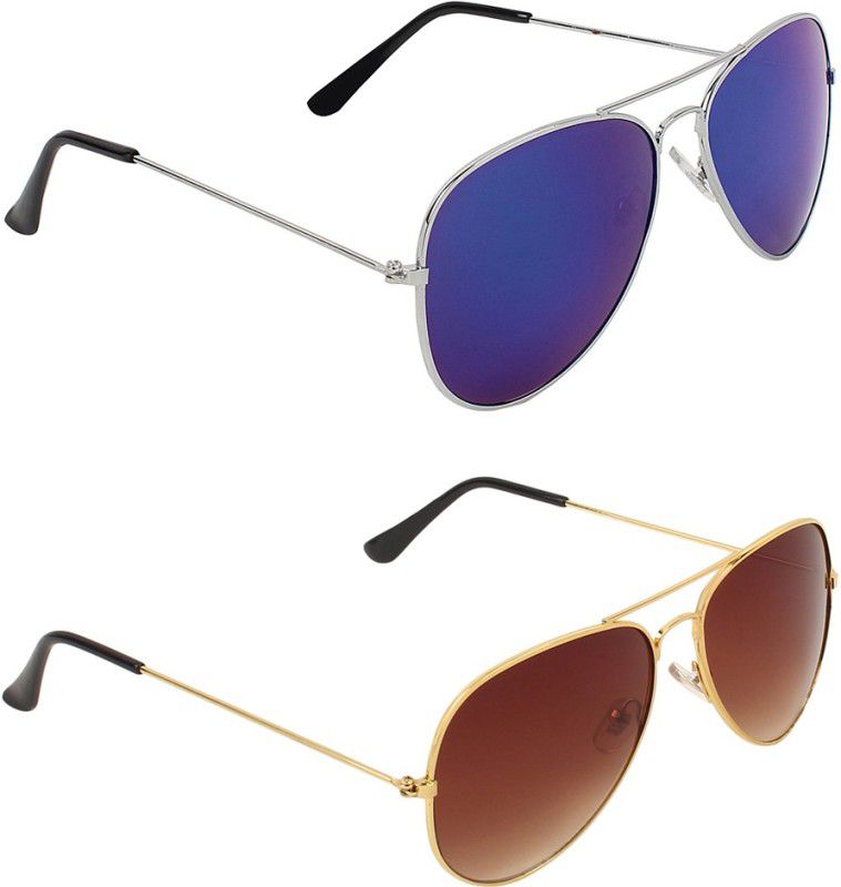 Mirrored, UV Protection Aviator, Aviator Sunglasses (Free Size)  (For Men & Women, Blue, Brown)
