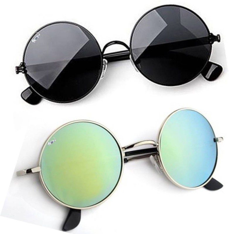 UV Protection Round Sunglasses (53)  (For Men & Women, Black, Green)