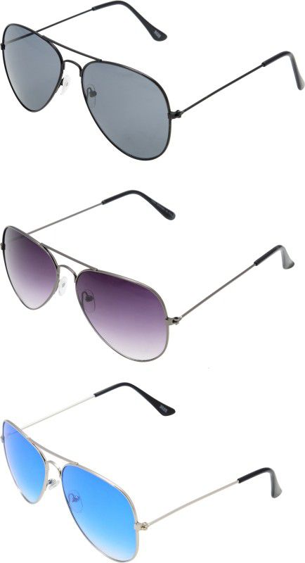 UV Protection Aviator, Wayfarer, Round Sunglasses (Free Size)  (For Men & Women, Black, Violet, Blue)