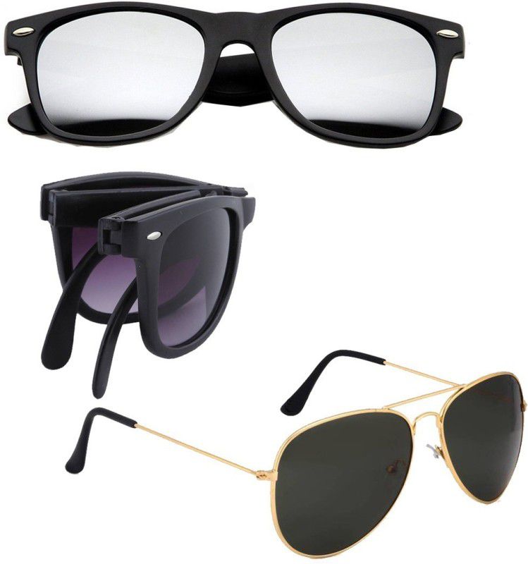 Mirrored Aviator, Wayfarer Sunglasses (Free Size)  (For Men & Women, Silver, Black, Black)