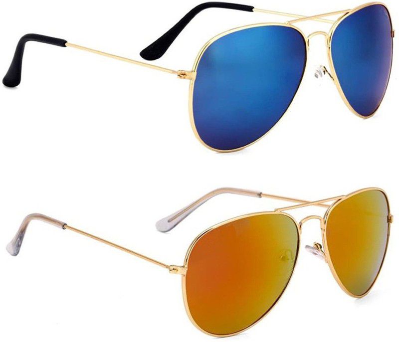 Mirrored Aviator Sunglasses (Free Size)  (For Men & Women, Blue, Black)