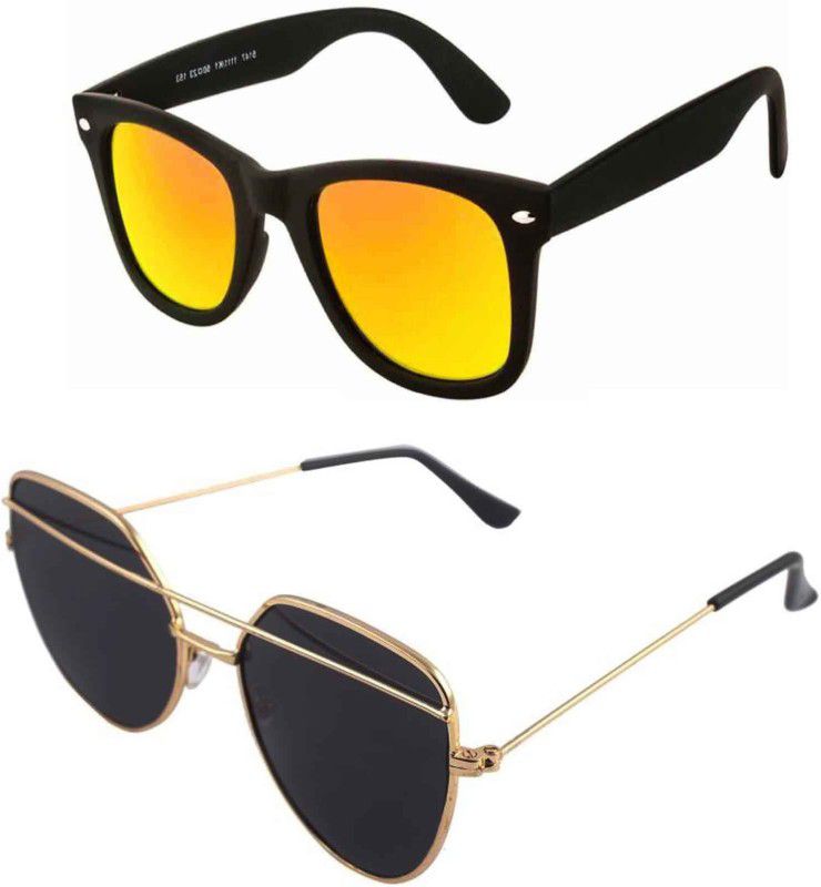 UV Protection Retro Square, Wayfarer Sunglasses (Free Size)  (For Men & Women, Black, Golden)