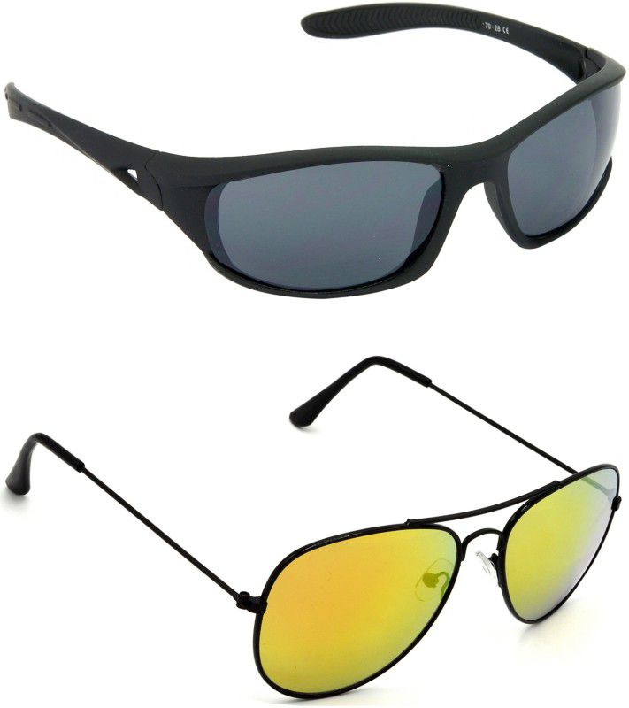 UV Protection Sports Sunglasses (58)  (For Men & Women, Grey, Golden)