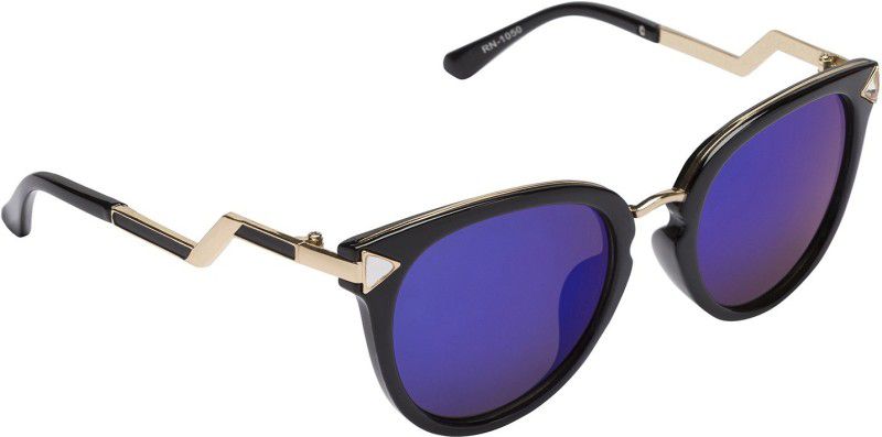 UV Protection, Mirrored Clubmaster Sunglasses (54)  (For Women, Blue)
