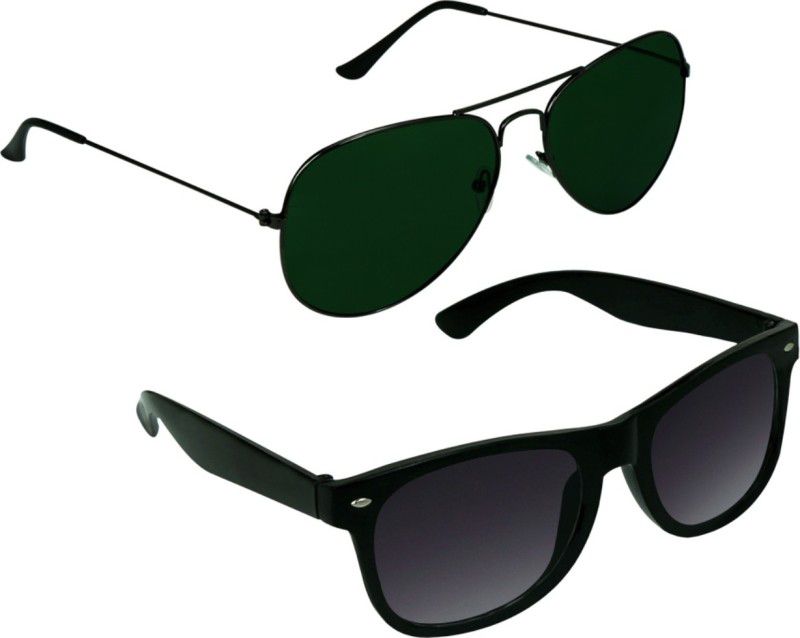 UV Protection Aviator, Wayfarer Sunglasses (Free Size)  (For Men & Women, Green, Black)
