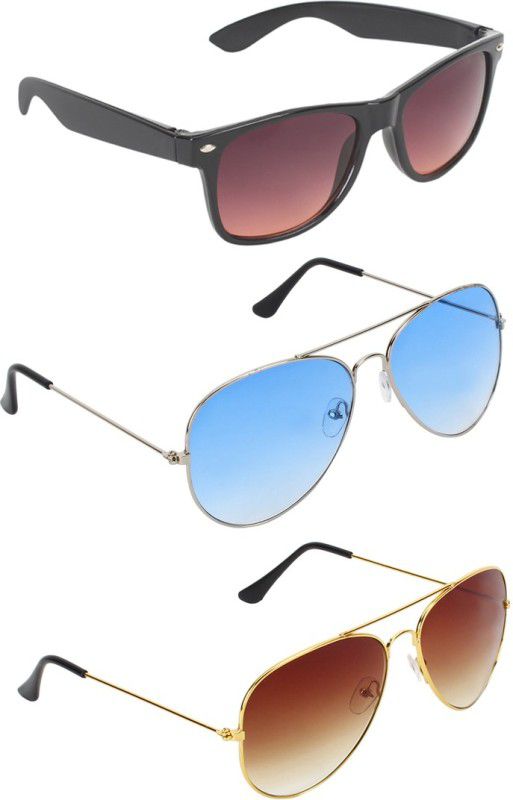 Gradient, UV Protection Wayfarer, Aviator, Aviator Sunglasses (53)  (For Men & Women, Brown, Blue, Brown)