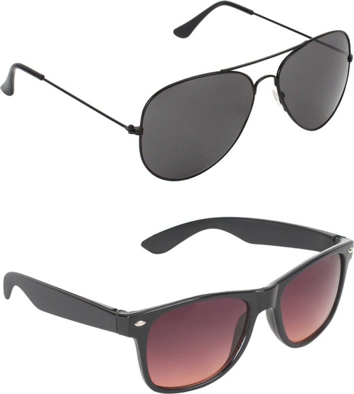 Gradient, UV Protection Aviator, Wayfarer Sunglasses (55)  (For Men & Women, Black, Brown)