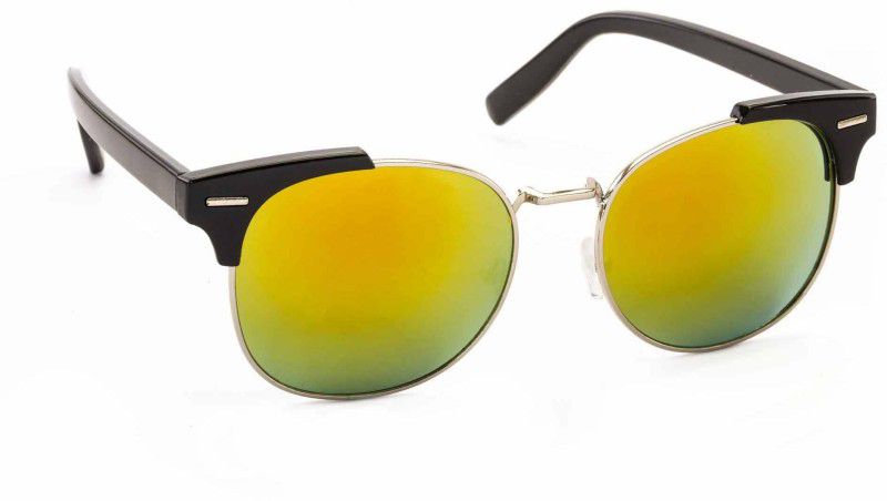 UV Protection Clubmaster Sunglasses (51)  (For Men & Women, Black, Silver, Yellow)