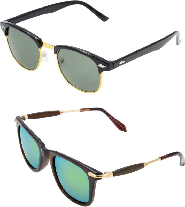 UV Protection Aviator, Wayfarer, Round Sunglasses (Free Size)  (For Men & Women, Green, Blue)