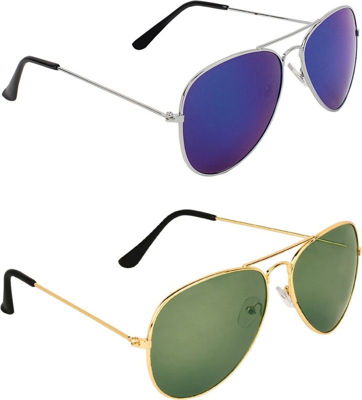 Mirrored, UV Protection Aviator, Aviator Sunglasses (Free Size)  (For Men & Women, Blue, Green)