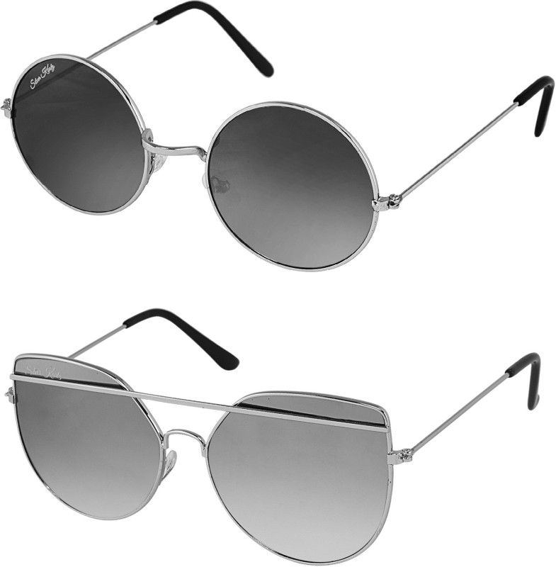 UV Protection Round Sunglasses (88)  (For Men & Women, Black, Silver)