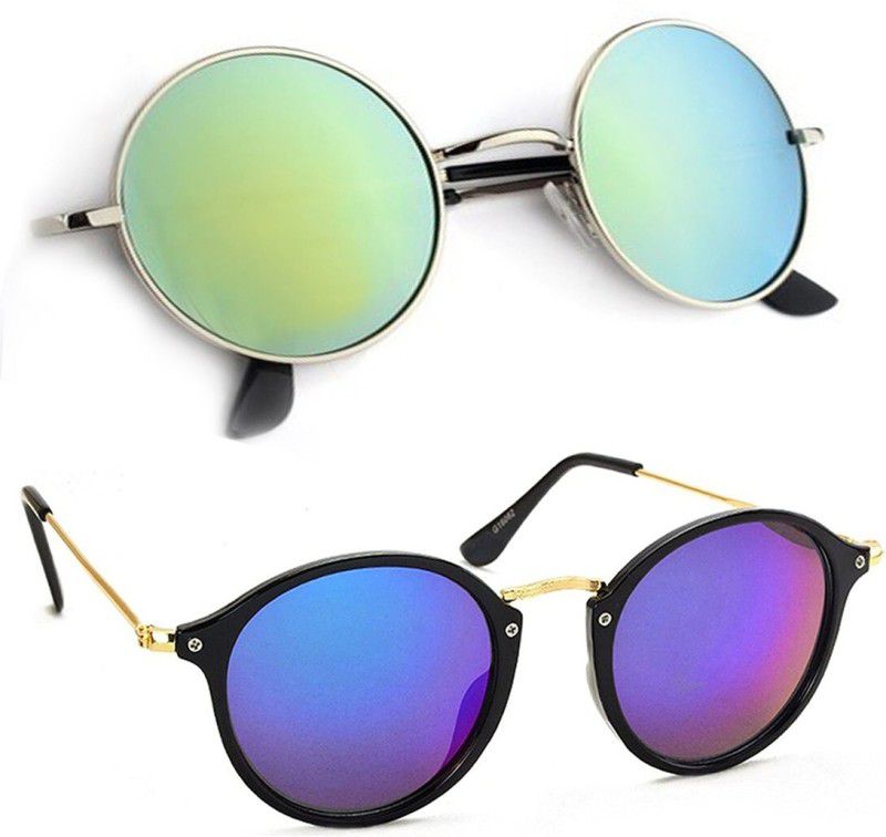 Mirrored, UV Protection Cat-eye, Round Sunglasses (53)  (For Men & Women, Blue, Green)