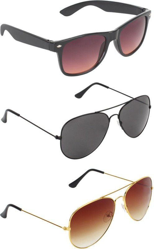 Gradient, UV Protection Wayfarer, Aviator, Aviator Sunglasses (53)  (For Men & Women, Brown, Black, Brown)