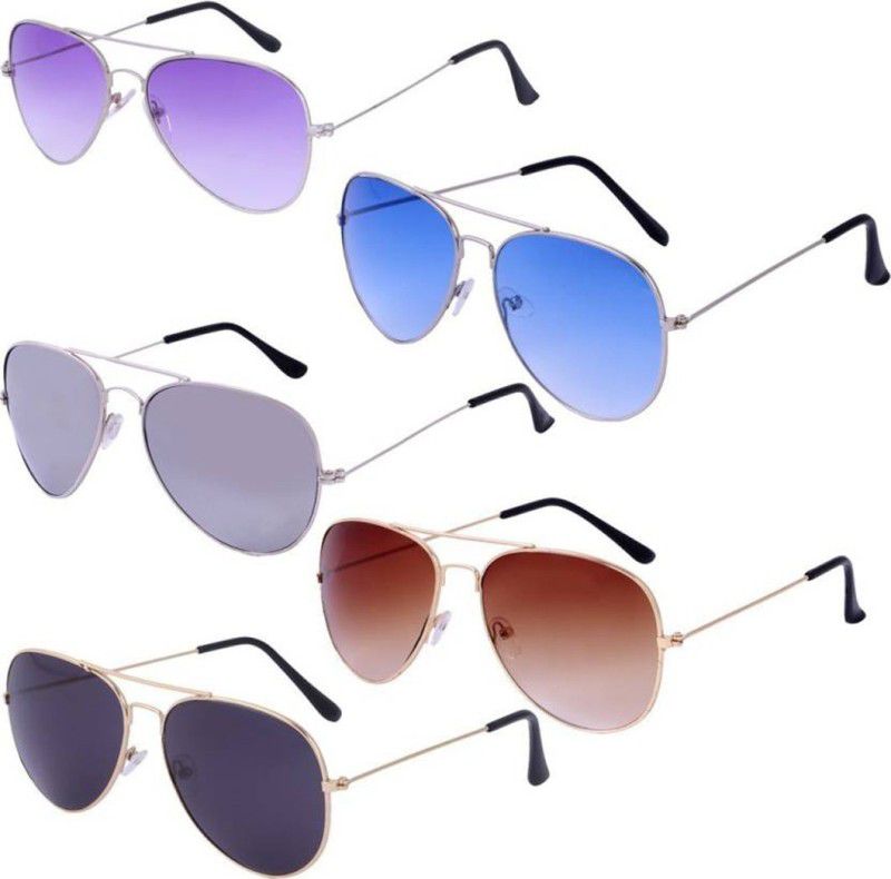 UV Protection, Gradient, Others Aviator Sunglasses (Free Size)  (For Men & Women, Black, Blue, Brown, Silver, Violet)