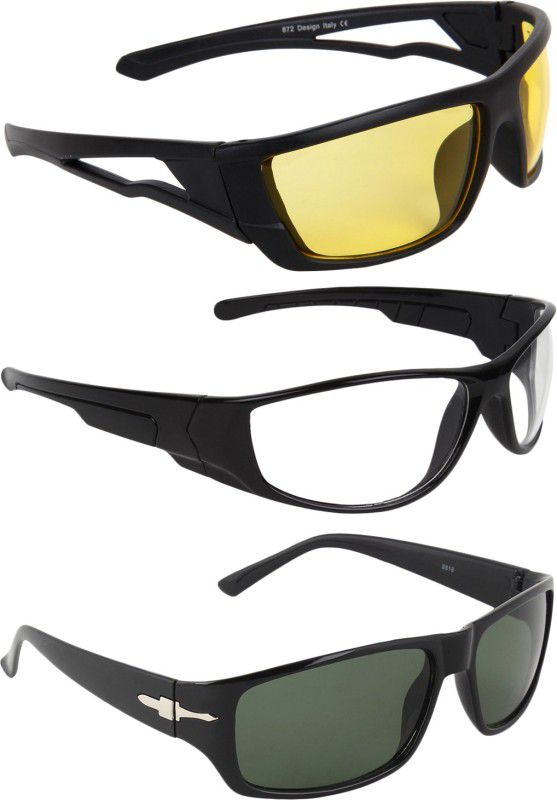 UV Protection Round Sunglasses (Free Size)  (For Men & Women, Yellow, Clear, Black)