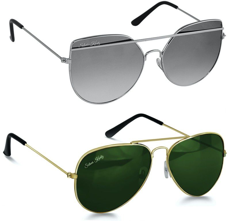 UV Protection Aviator Sunglasses (88)  (For Men & Women, Silver, Green)