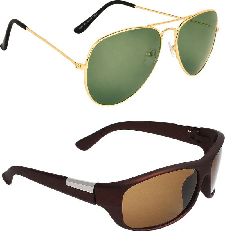 Gradient Aviator, Wrap-around Sunglasses (Free Size)  (For Men & Women, Green, Brown)