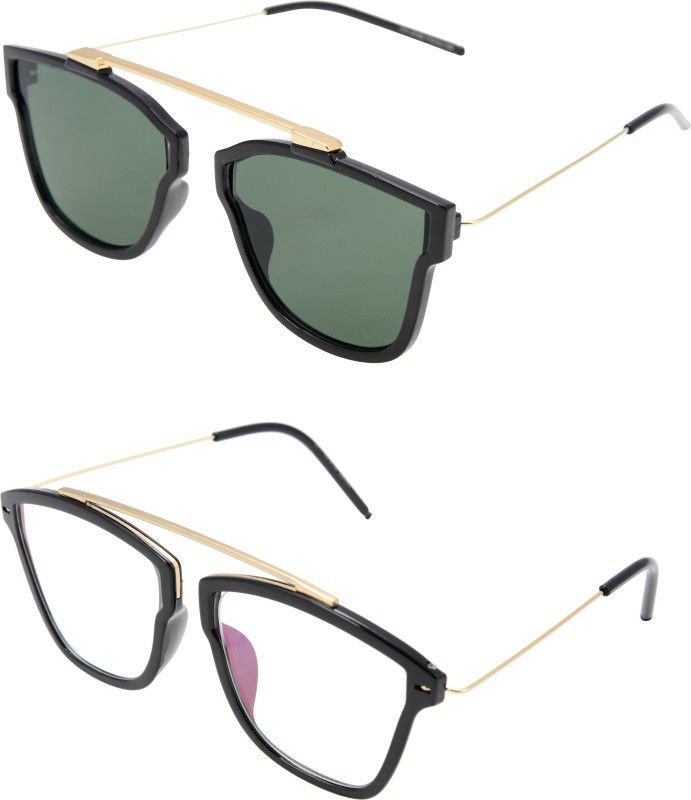 UV Protection Aviator, Wayfarer, Round Sunglasses (Free Size)  (For Men & Women, Black, Clear)