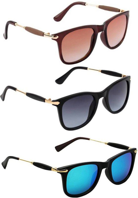 UV Protection, Gradient, Others Wayfarer Sunglasses (Free Size)  (For Men & Women, Brown, Grey, Blue)
