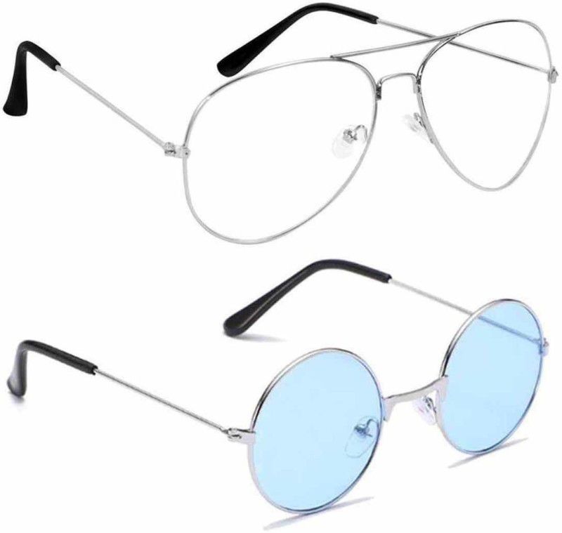 UV Protection, Gradient, Others Aviator Sunglasses (Free Size)  (For Men & Women, Blue, Clear)