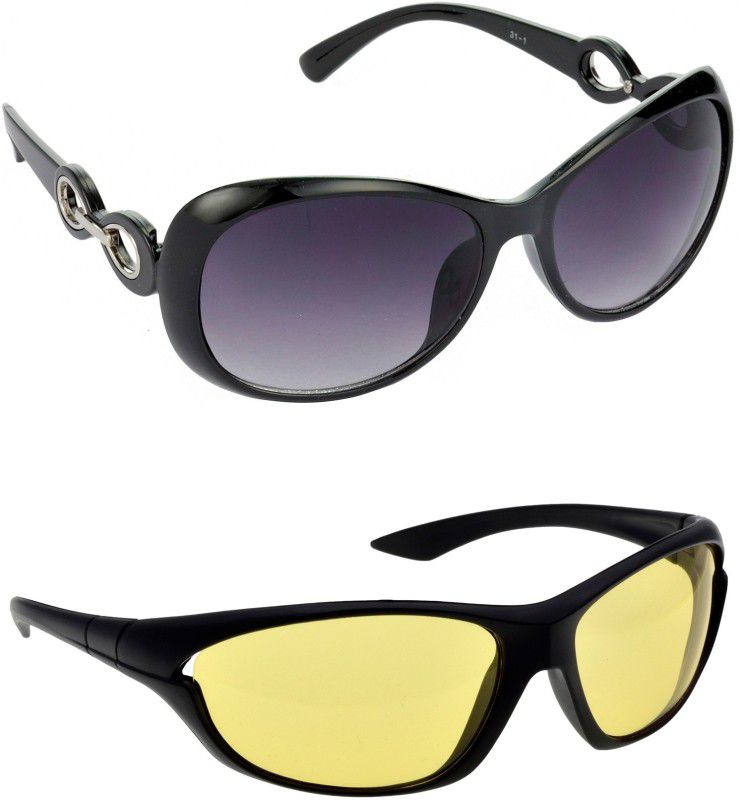 UV Protection, Night Vision Over-sized Sunglasses (58)  (For Men & Women, Grey, Yellow)