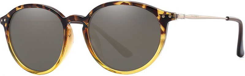 Polarized, UV Protection, Mirrored Round Sunglasses (53)  (For Women, Brown)