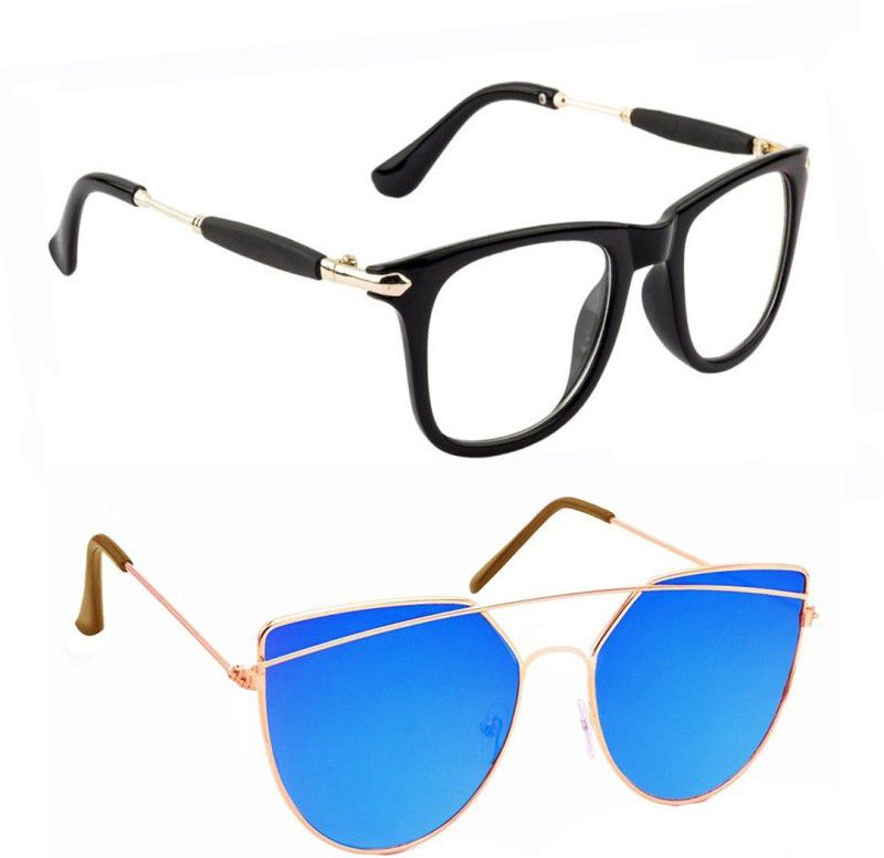 UV Protection Rectangular Sunglasses (55)  (For Men & Women, Clear, Blue)