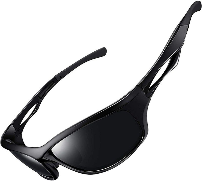 Night Vision, Polarized Sports Sunglasses (Free Size)  (For Men & Women, Black)