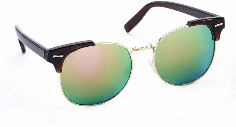 UV Protection Clubmaster Sunglasses (51)  (For Men & Women, Brown, Golden, Green)