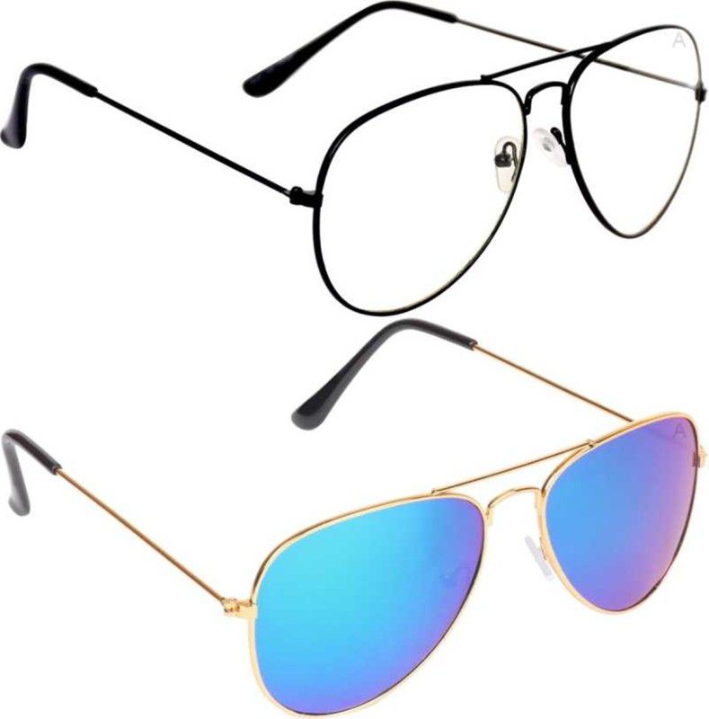 Polarized, Mirrored Aviator Sunglasses (48)  (For Men & Women, Clear, Blue)