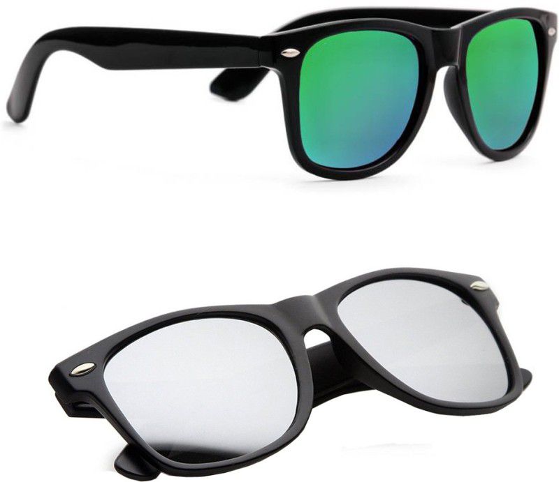 Mirrored Wayfarer Sunglasses (53)  (For Men & Women, Green, Silver)