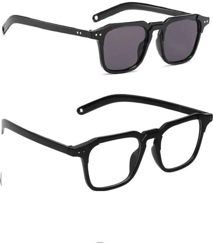 UV Protection, Gradient, Mirrored, Night Vision Rectangular Sunglasses (55)  (For Men & Women, Black, Clear)