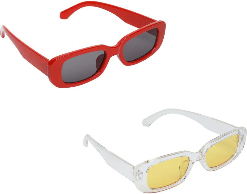 Riding Glasses, UV Protection Retro Square Sunglasses (42)  (For Men & Women, Black, Yellow)