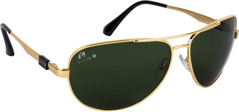 Toughened Glass Lens, UV Protection Aviator, Wrap-around Sunglasses (58)  (For Men, Green)