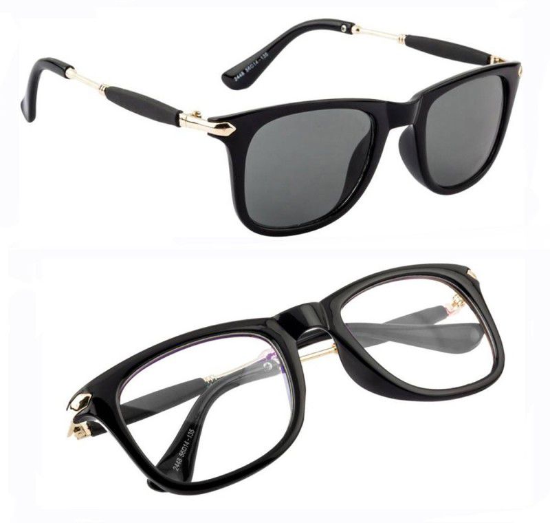 UV Protection Rectangular Sunglasses (55)  (For Men & Women, Black, Clear)