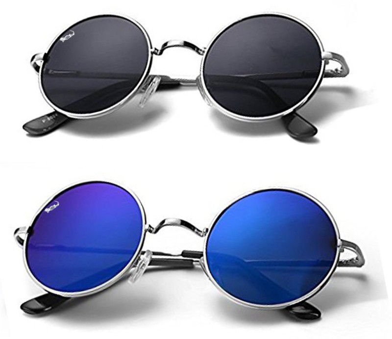 Mirrored Round Sunglasses (53)  (For Men & Women, Black, Blue)