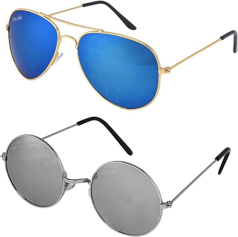 UV Protection Wayfarer, Aviator Sunglasses (88)  (For Men & Women, Blue, Silver)