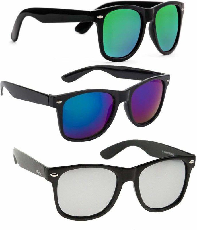 UV Protection, Mirrored Wayfarer Sunglasses (54)  (For Men & Women, Blue, Silver, Green)