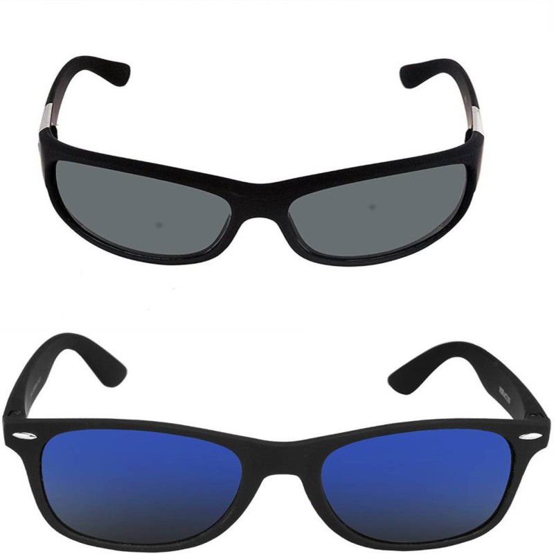 Mirrored, Gradient, UV Protection Wayfarer, Wrap-around Sunglasses (53)  (For Men & Women, Blue, Black)